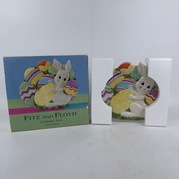 Fitz and Floyd Gathering Eggs Handcrafted Multicolor Ceramic Easter Canape Plate - Picture 1 of 5